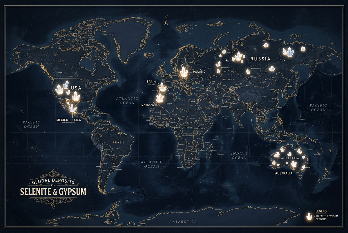 D'où vient la sélénite ? Les plus grands dépôts mondiaux-Carte des grands gisements de sélénite dans le monde