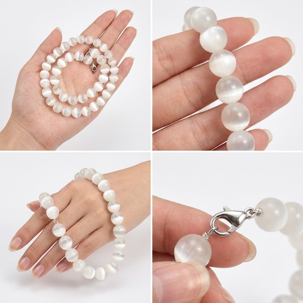 Bracelet à perles blanches en sélénite naturelle 