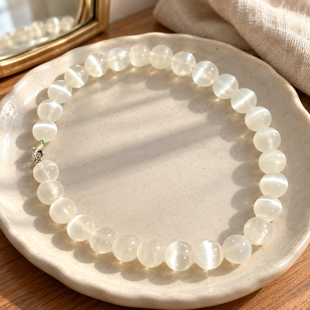 Bracelet à perles blanches en sélénite naturelle 