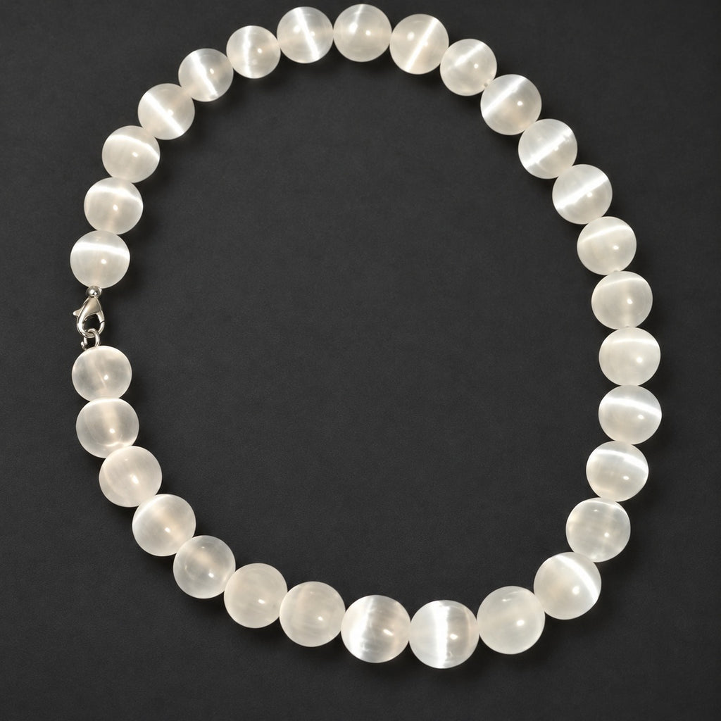 Bracelet à perles blanches en sélénite naturelle 