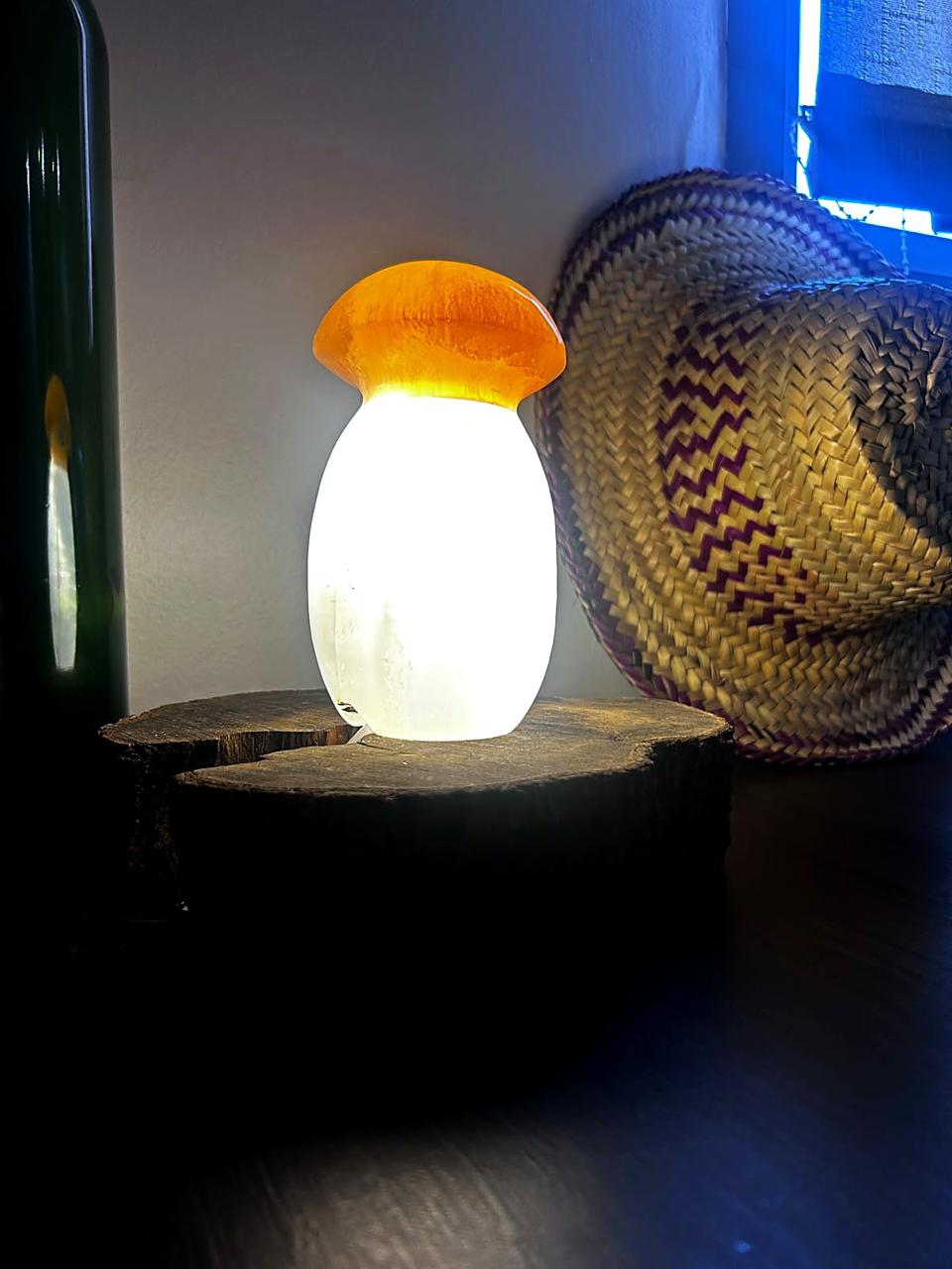Lampe champignon sélénite illuminée lumière douce apaisante — outil spirituel Reiki et lithothérapie, handmade Maroc | Pure Selenite
