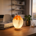 Lampe brasero en sélénite blanche avec pierres oranges sculptée à la main au Maroc — feu sacré, artisanat authentique | Pure Selenite