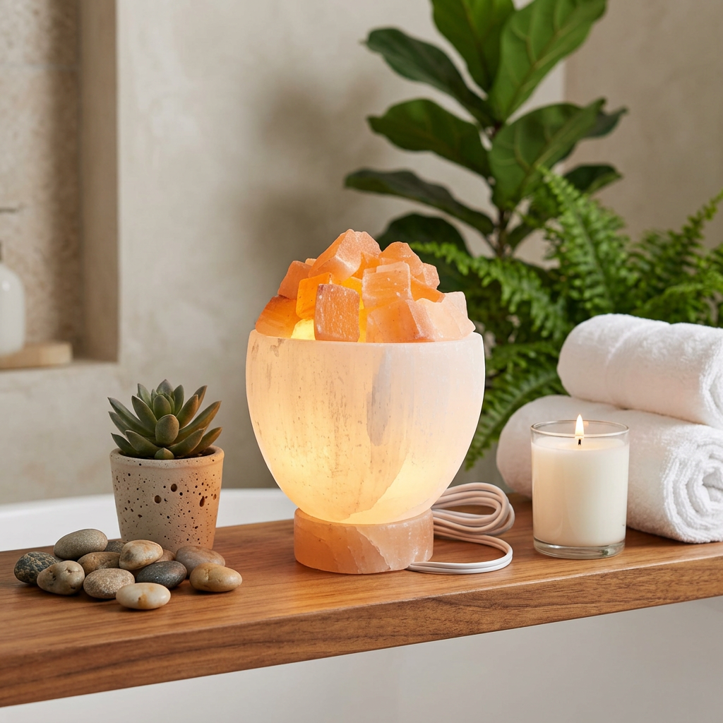 Lampe brasero sélénite illuminée — lueur chaleureuse ambrée, outil spirituel Reiki et lithothérapie, handmade Maroc | Pure Selenite