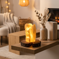 Lampe roche en sélénite brute sur socle bois sculptée à la main au Maroc — pierre purifiante, artisanat authentique | Pure Selenite